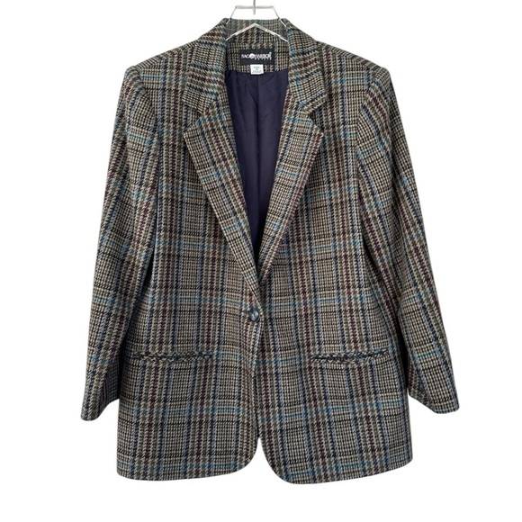 *Vintage* Sag Harbor Wool Blend Plaid Blazer Size 14P - Picture 1 of 5